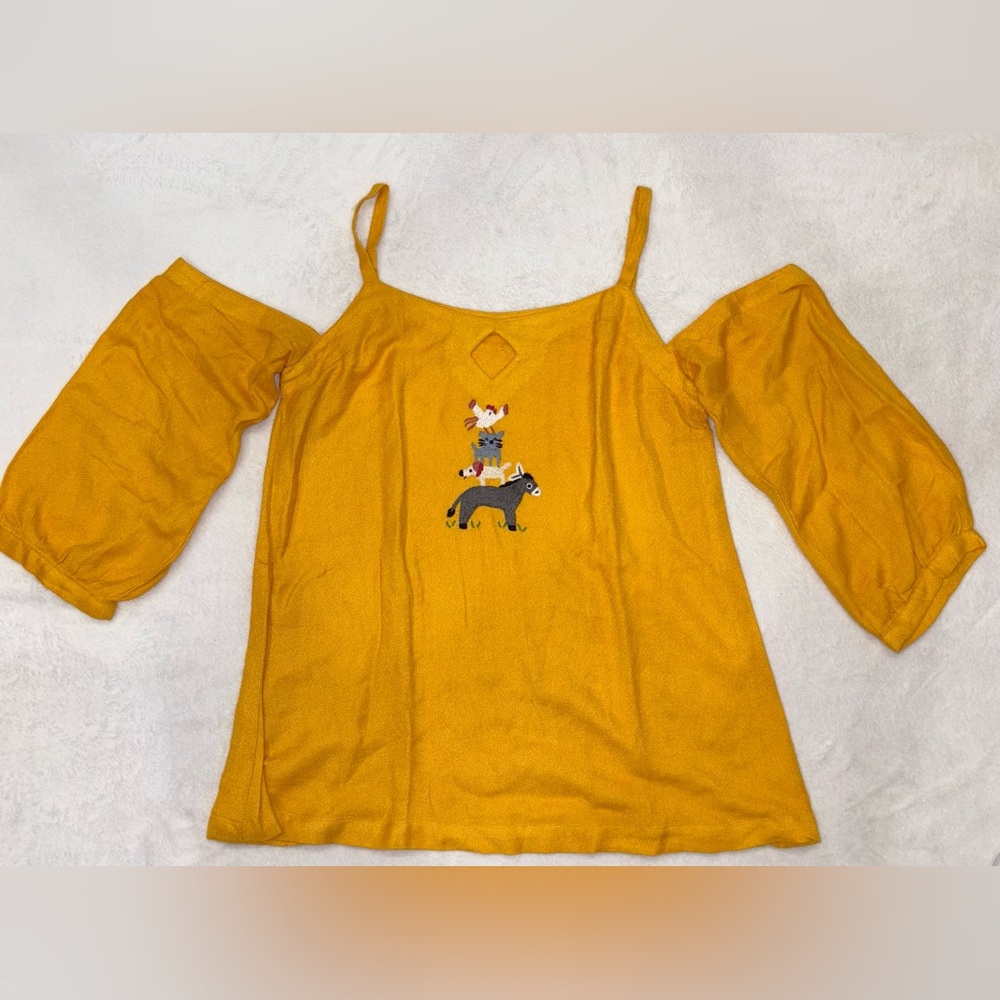 Yellow Cold Shoulder Top with Embroidery
